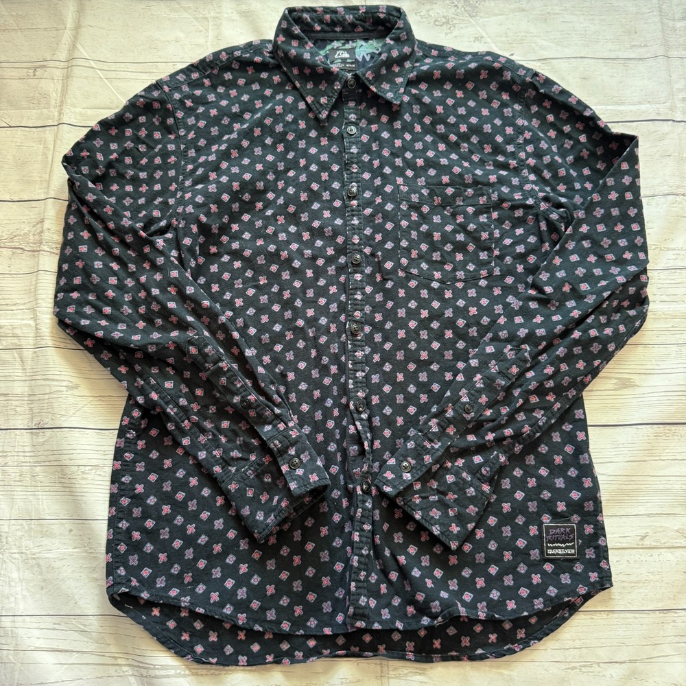 Quicksilver Dark Rituals Button Down Shirt Black Slim Fit Men's Size Medium